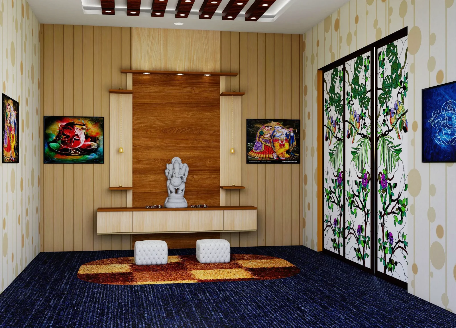 Interior designs for temple with wooden paneling