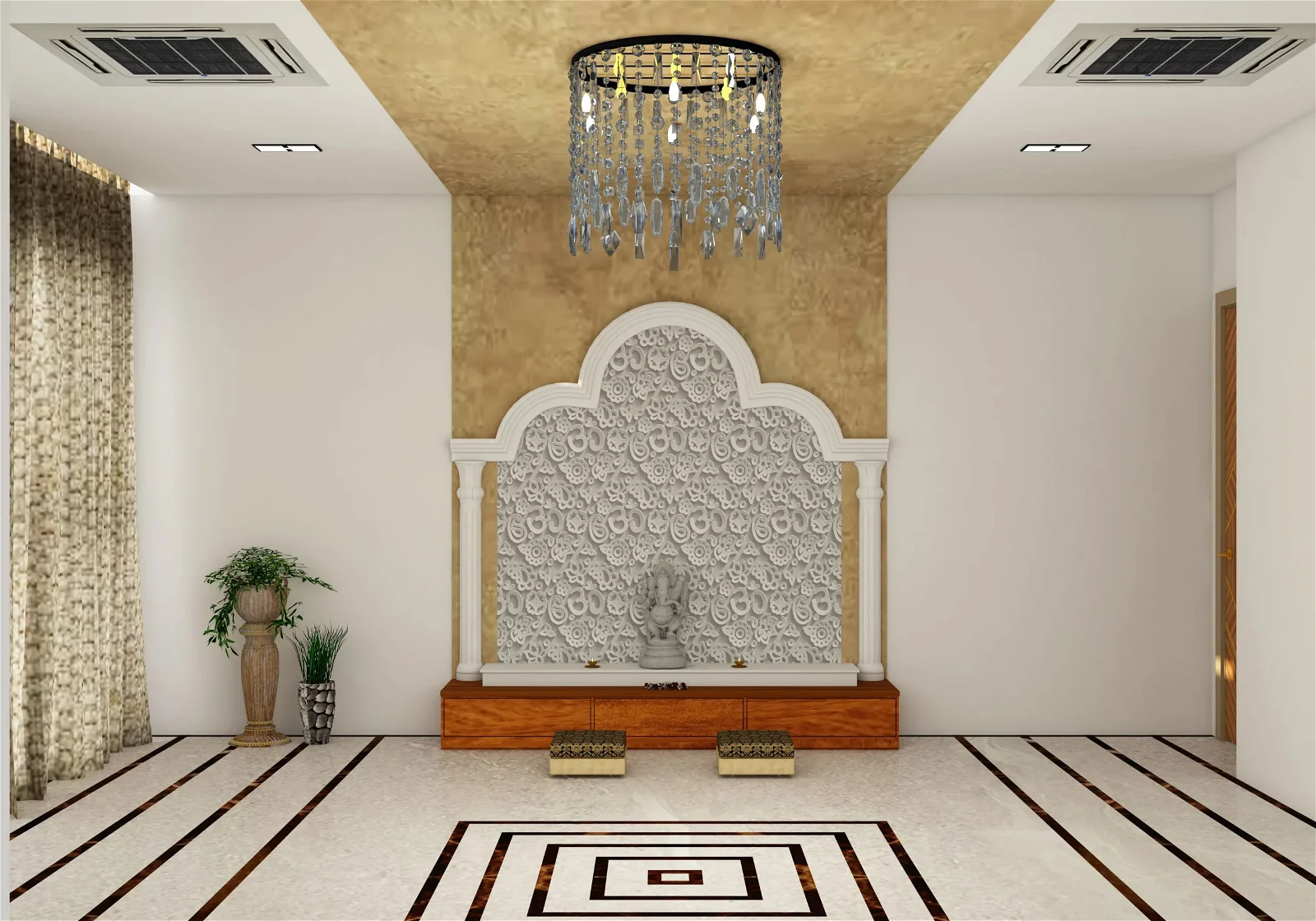 Interior designs for a temple designs with a chandelier hang in temple
